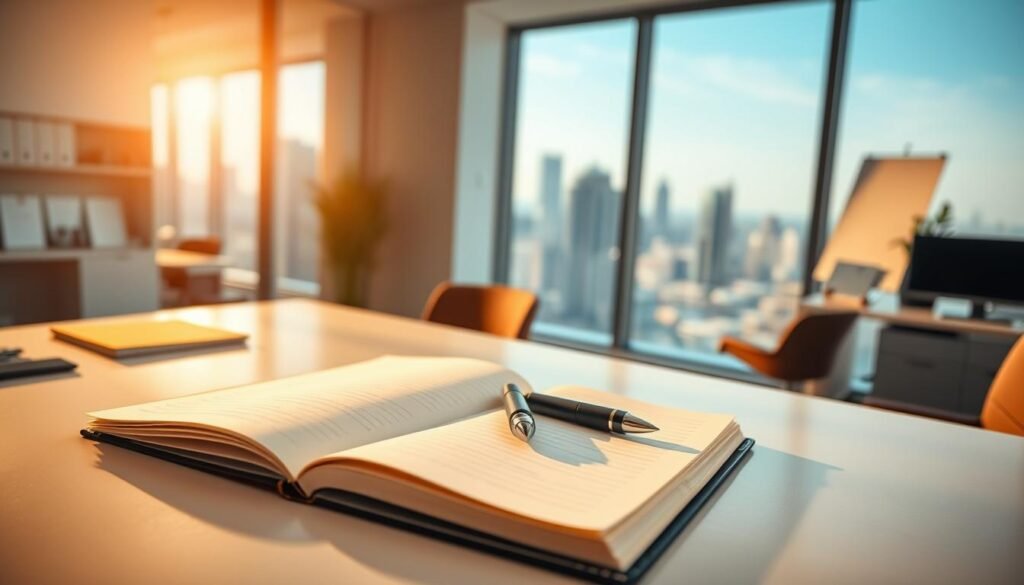 A brightly lit, hyper-realistic office scene with a clean, minimalist desk. On the desk, an open notebook with a pen laying across it, representing the "Structuring My Content for Readability" section. The background features a large window overlooking a cityscape, evoking a sense of focus and productivity. The lighting is warm and natural, highlighting the textures of the desk materials and the crisp pages of the notebook. The camera angle is slightly elevated, giving a birds-eye view of the scene and emphasizing the organization and clarity of the content. The overall mood is one of thoughtful consideration and effective communication. A brightly lit, hyper-realistic office scene with a clean, minimalist desk. On the desk, an open notebook with a pen laying across it, representing the "Structuring My Content for Readability" section. The background features a large window overlooking a cityscape, evoking a sense of focus and productivity. The lighting is warm and natural, highlighting the textures of the desk materials and the crisp pages of the notebook. The camera angle is slightly elevated, giving a birds-eye view of the scene and emphasizing the organization and clarity of the content. The overall mood is one of thoughtful consideration and effective communication.