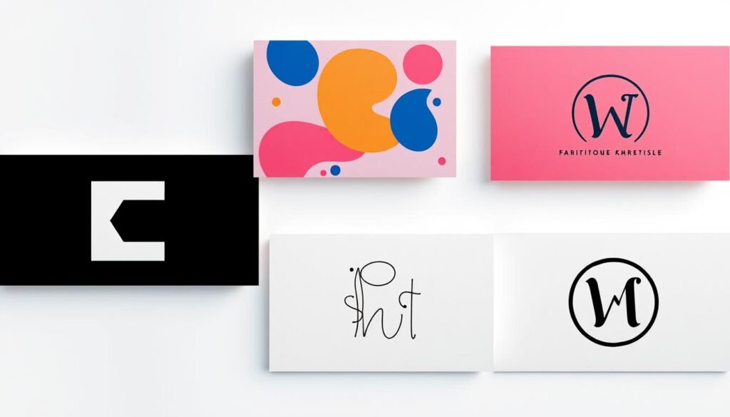 A collection of five distinctive brand identity examples, each showcasing a unique visual style and personality. The foreground features a sleek, minimalist logo design with a modern typeface, accompanied by a vibrant abstract graphic pattern in complementary colors. The middle ground showcases a playful, hand-drawn illustration style for a whimsical brand, while the background depicts a sophisticated, elegant monogram for a premium product line. The lighting is soft and diffused, creating a hyper-realistic atmosphere that highlights the nuanced details and textures of the various branding elements. The overall composition conveys a sense of creativity, professionalism, and versatility in brand identity design. A collection of five distinctive brand identity examples, each showcasing a unique visual style and personality. The foreground features a sleek, minimalist logo design with a modern typeface, accompanied by a vibrant abstract graphic pattern in complementary colors. The middle ground showcases a playful, hand-drawn illustration style for a whimsical brand, while the background depicts a sophisticated, elegant monogram for a premium product line. The lighting is soft and diffused, creating a hyper-realistic atmosphere that highlights the nuanced details and textures of the various branding elements. The overall composition conveys a sense of creativity, professionalism, and versatility in brand identity design.