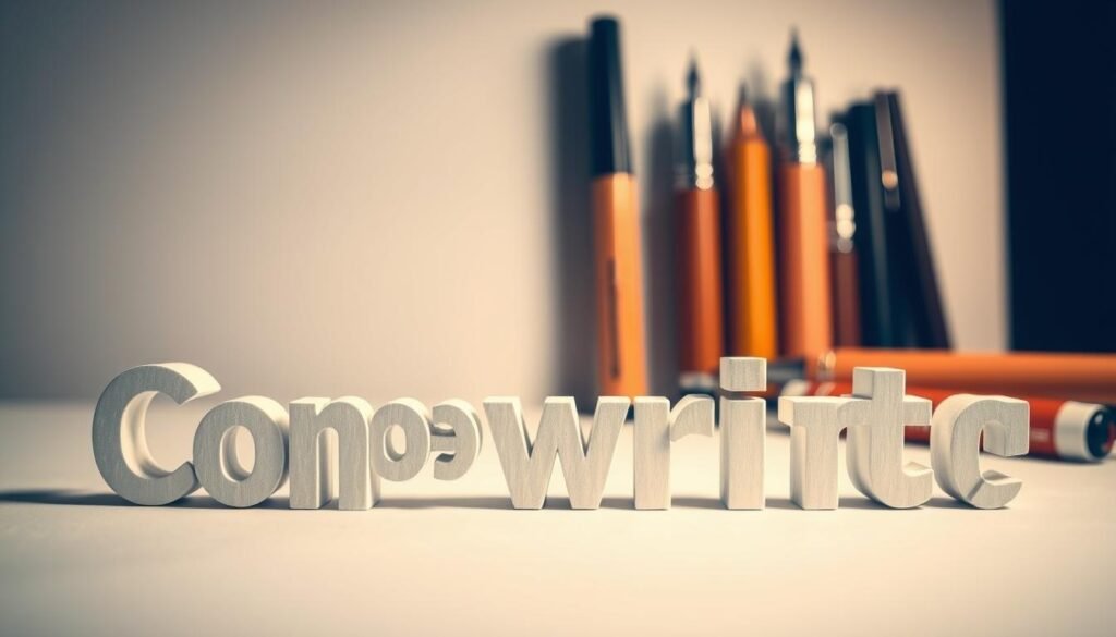 A meticulously composed still life showcasing the benefits of concise copywriting. In the foreground, a crisp, elegant typeface spells out key advantages - "Clarity", "Impact", "Memorability" - against a minimalist backdrop. The midground features a variety of writing instruments, each representing a distinct stage of the creative process, all converging on a single, refined message. The background bathes the scene in soft, warm lighting, creating an atmosphere of focus and efficiency. Captured with a high-resolution, macro lens to emphasize the nuanced details that elevate concise copy from the ordinary to the extraordinary.