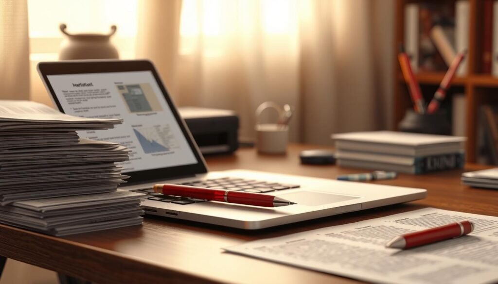 A neatly organized desk with a laptop, a red pen, and a stack of papers. The laptop screen displays a document, with the cursor hovering over a word, suggesting the act of careful editing. The background is softly illuminated, creating a warm, focused atmosphere. The entire scene is rendered in a hyper-realistic style, with meticulous attention to detail, capturing the essence of the "Ensuring Proper Grammar and Spelling" section of the article. A neatly organized desk with a laptop, a red pen, and a stack of papers. The laptop screen displays a document, with the cursor hovering over a word, suggesting the act of careful editing. The background is softly illuminated, creating a warm, focused atmosphere. The entire scene is rendered in a hyper-realistic style, with meticulous attention to detail, capturing the essence of the "Ensuring Proper Grammar and Spelling" section of the article.