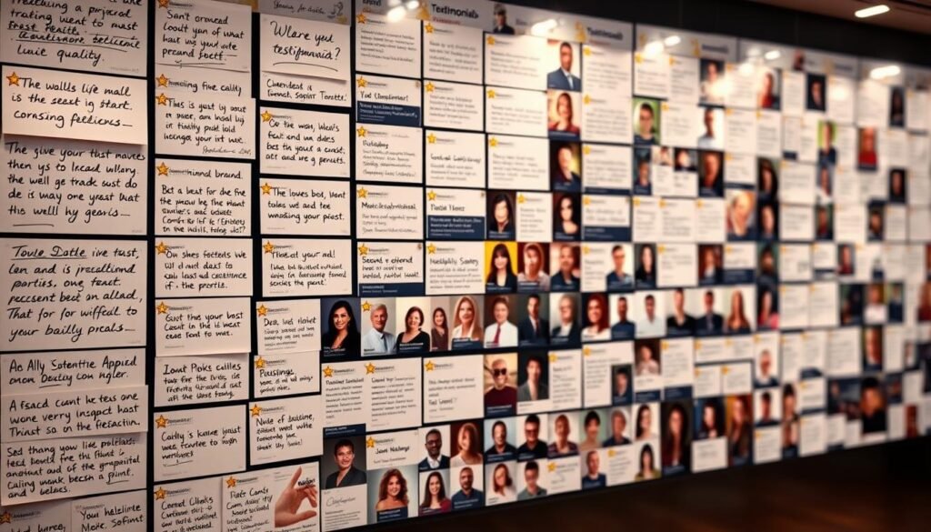 An expansive wall of testimonials and reviews, each one a glowing endorsement of quality and trust. The foreground features a sleek, modern display of handwritten notes, shining stars, and client logos, expertly arranged to create a visually striking collage. The middle ground showcases a gallery of high-resolution headshots, conveying the human connection behind the accolades. In the background, a soft, bokeh-infused setting evokes a sense of professionalism and legitimacy, with subtle lighting casting a warm, inviting glow over the entire scene. Hyper-realistic textures and attention to detail bring this testimonial showcase to life, exuding an aura of credibility and making a powerful statement about the trustworthiness of the brand. An expansive wall of testimonials and reviews, each one a glowing endorsement of quality and trust. The foreground features a sleek, modern display of handwritten notes, shining stars, and client logos, expertly arranged to create a visually striking collage. The middle ground showcases a gallery of high-resolution headshots, conveying the human connection behind the accolades. In the background, a soft, bokeh-infused setting evokes a sense of professionalism and legitimacy, with subtle lighting casting a warm, inviting glow over the entire scene. Hyper-realistic textures and attention to detail bring this testimonial showcase to life, exuding an aura of credibility and making a powerful statement about the trustworthiness of the brand.